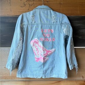 Let’s Go Girls!!! Girls/Women Denim Jacket with Fringe and Appliqués